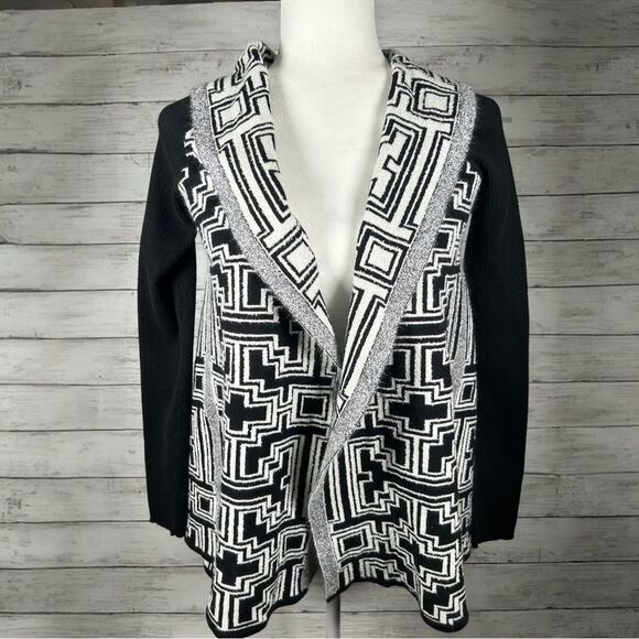 Sharon Young Hi-Low Loose Wrap Geometric Knit Cardigan Sweater M - Picture 2 of 9